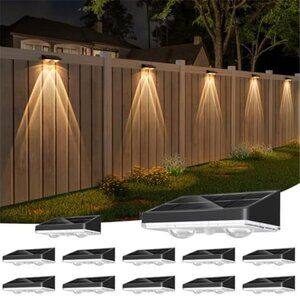 Solar Fence Lights Outdoor 12 Pack Warm White LED Deck Patio Waterproof Yard Lam